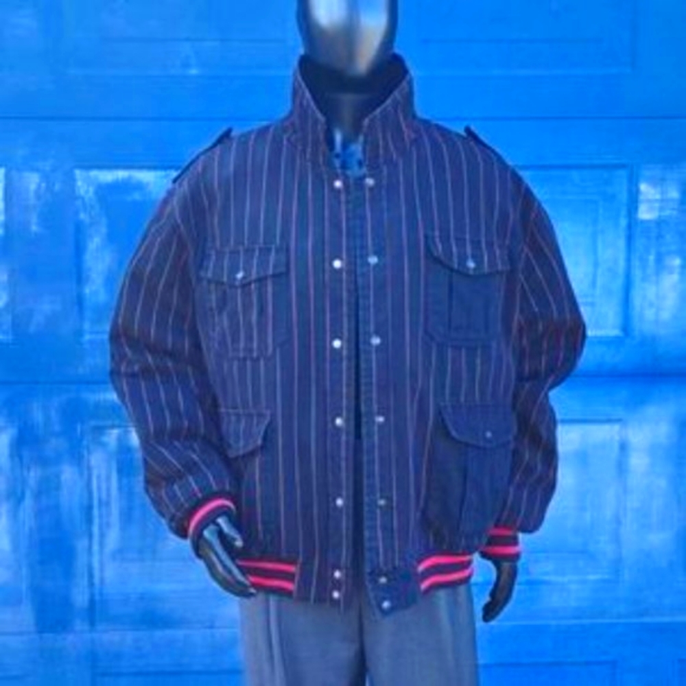 IMPERIOUS Men's Thick-Lined Black w/Red Pin Stripe Flight Jacket By Delf Trading